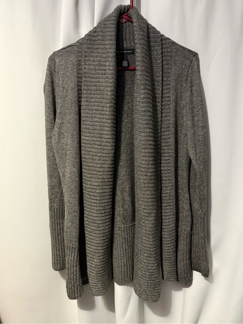 INC International Concepts Heavy Women's Gray Shawl Collar Open Cardigan